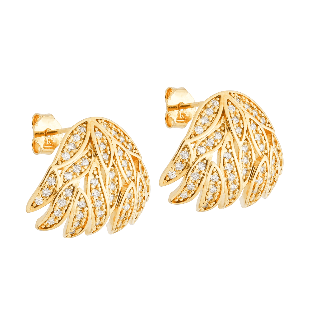 Brinco Dourado de Folhas Cravejado de Zircônias