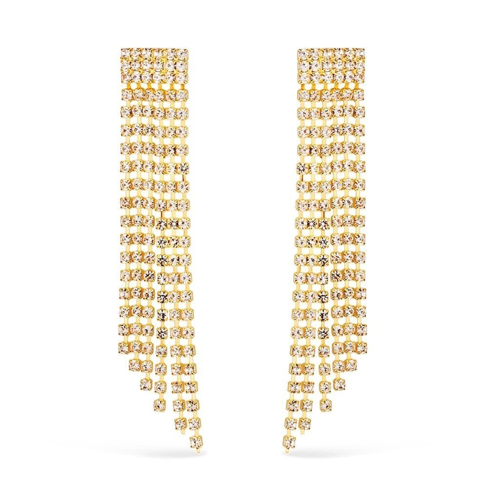 Brinco Dourado de Luxo com 123 Pedras de Strass