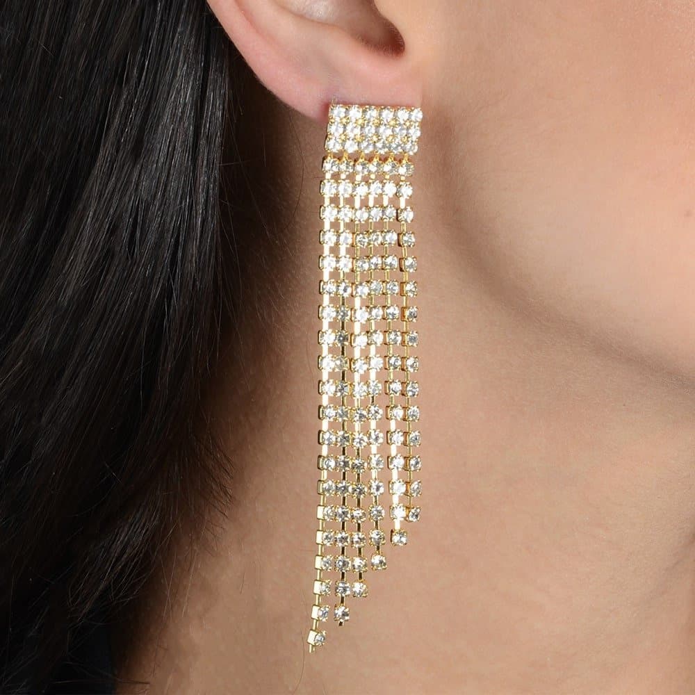 Brinco Dourado de Luxo com 123 Pedras de Strass, imagem 2