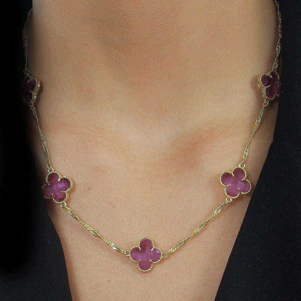 Colar Dourado 5 Trevos Rosa, imagem 2