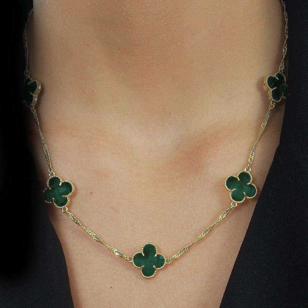Colar Dourado 5 Trevos Verde, imagem 2