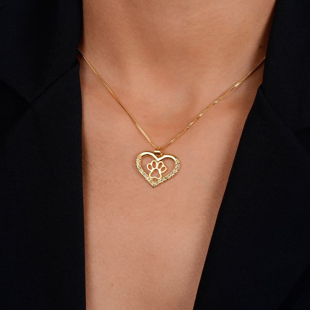 Colar Dourado Chocker de Coração e Pata Pet Zircônia, imagem 2