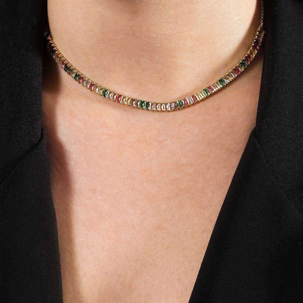 Colar Dourado Chocker de Pedras Coloridas, imagem 2