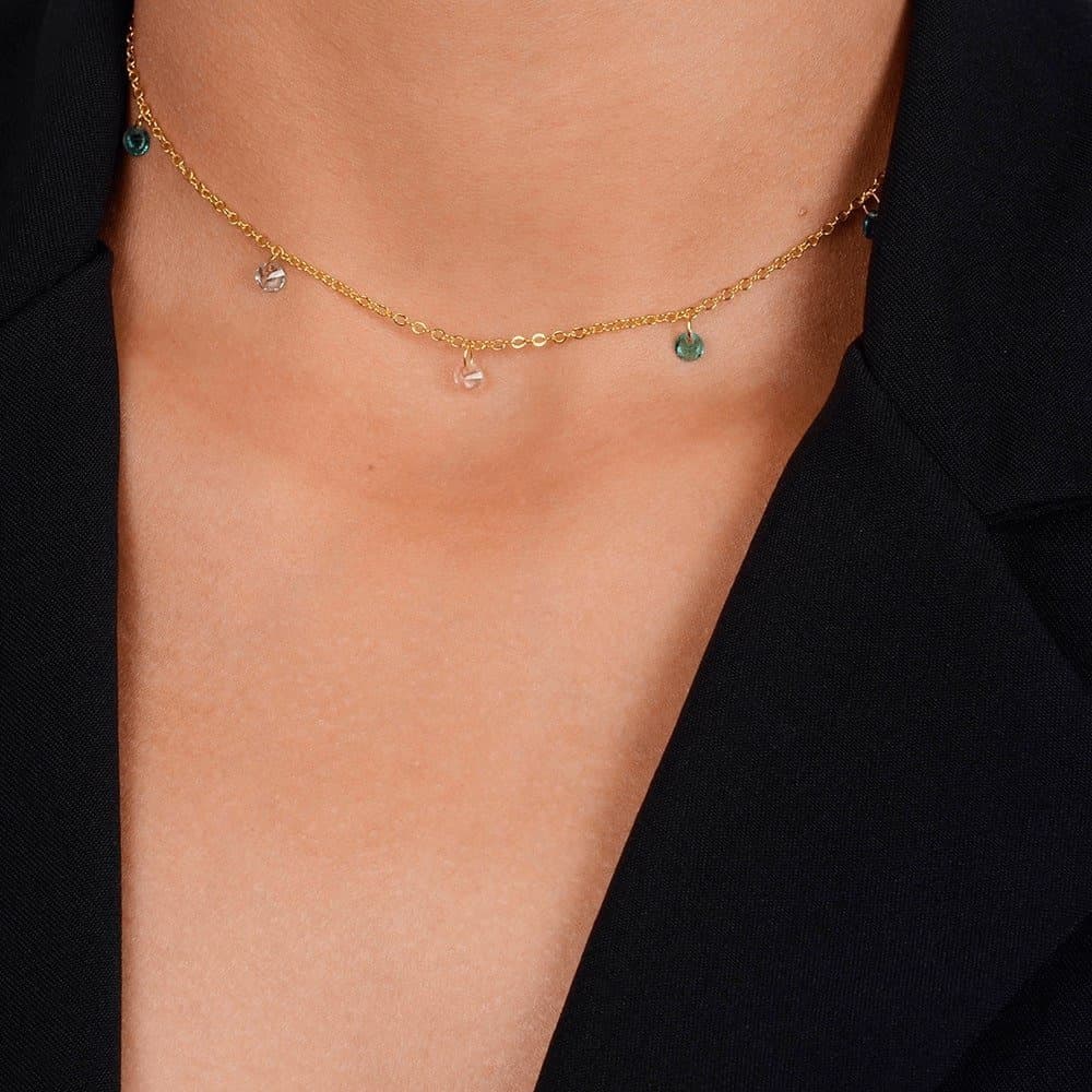 Colar Dourado Chocker Pontos de Luz Coloridos Cristais, imagem 2