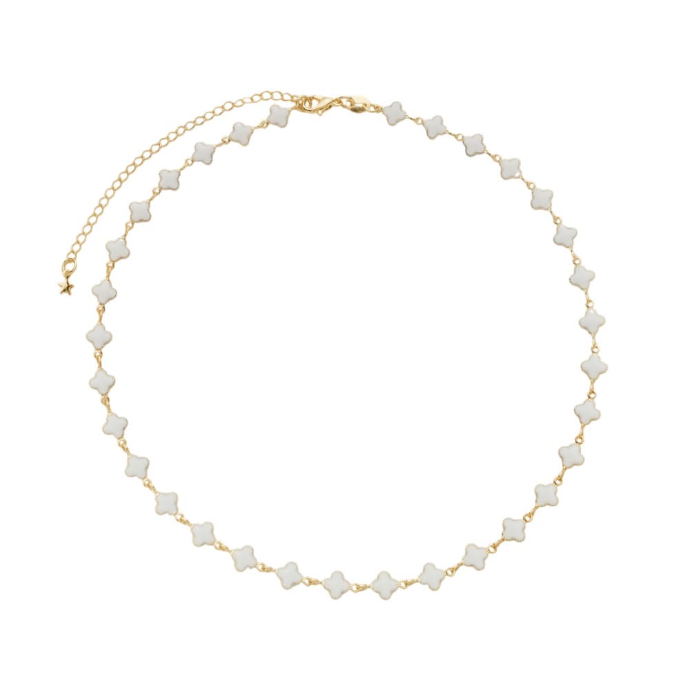 Colar Dourado com Trevos Brancos
