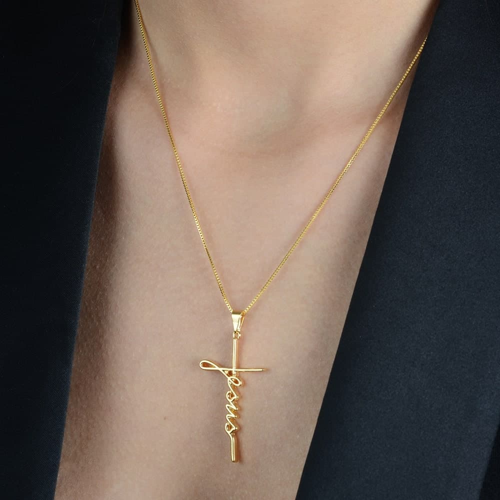 Colar Dourado Religioso de Cruz Jesus, imagem 2