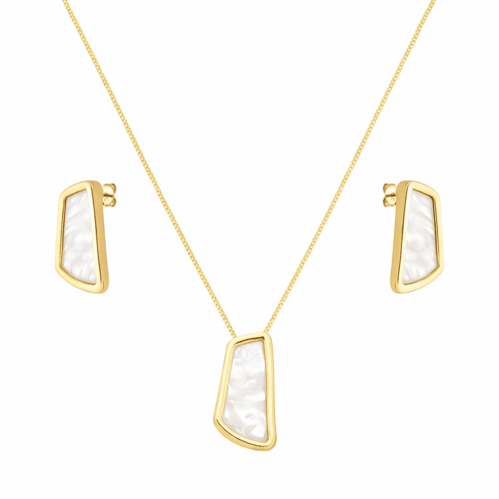 Conjunto Dourado Estilo Orgânico Madrepérola