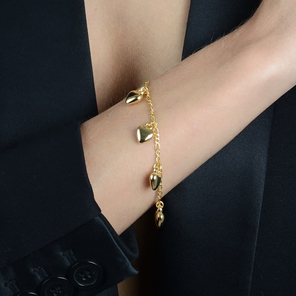 Pulseira Dourada com Pingentes de Coração, imagem 2