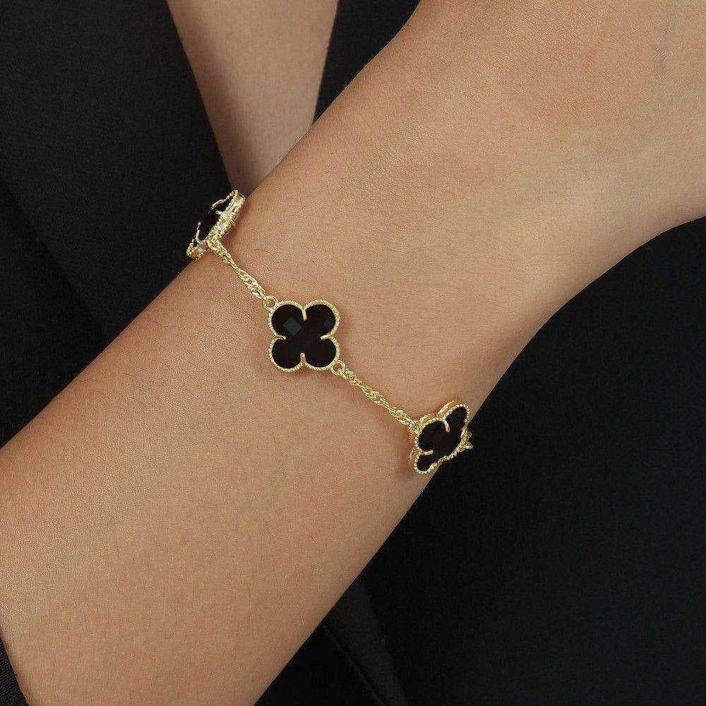 Pulseira Dourada Trevos Zircônia Preta, imagem 2